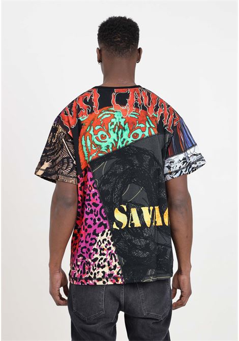 Black men's t-shirt with multicolor pattern JUST CAVALLI | 76OAH6OPJS337MS3